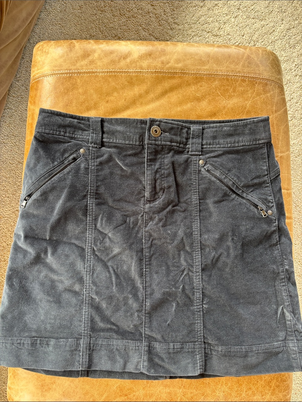 Athleta charcoal Corduroy Mini Skirt with Zip Pockets